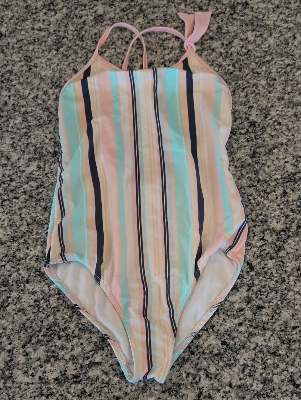 Roxy Girls Striped One-Piece Swimsuit - Pastel Pink, Mint & Navy